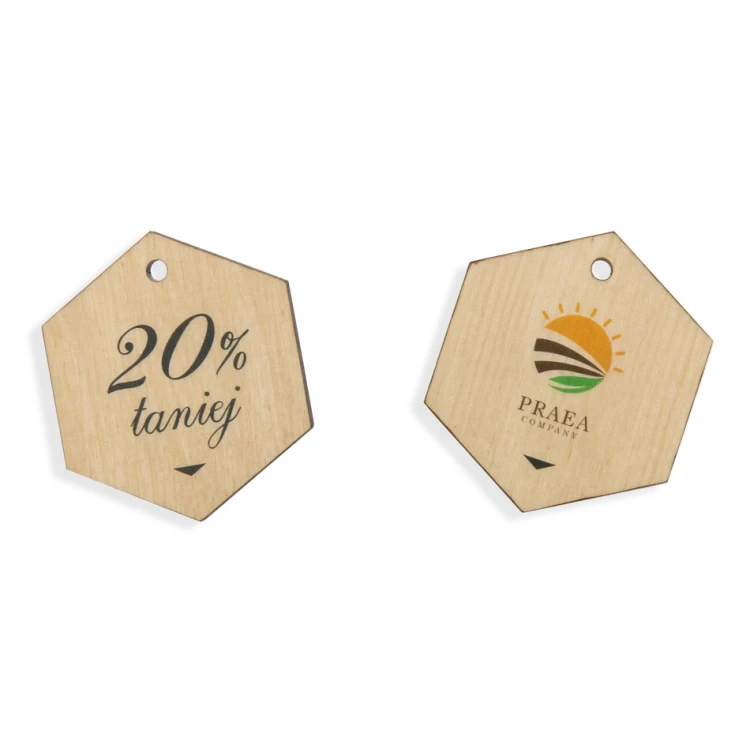 Wooden Labels, Price Tags - Dimensions: 40x46mm - UV Print - EDR013