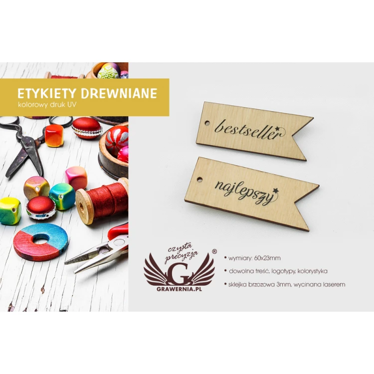 Wooden Labels, Price Tags - Dimensions: 60x23mm - UV Print - EDR014