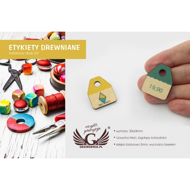 Wooden Labels, Price Tags - Dimensions: 24x30mm - UV Print - EDR016