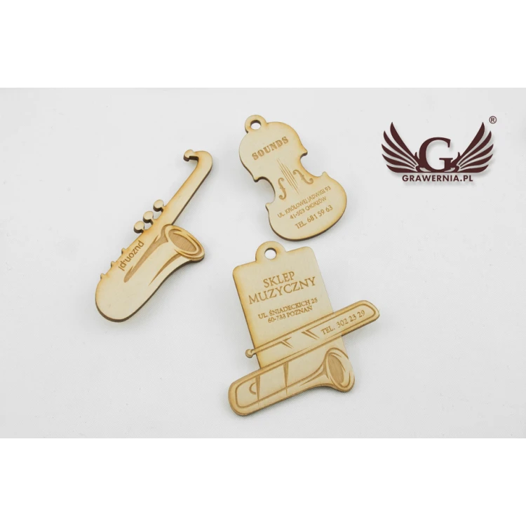 Wooden Labels, Business Cards for Music Store Laser Engraved - EDR022