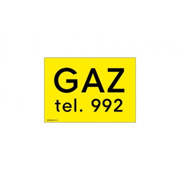 Gas tel. 992 - warning sign - size 170x120mm - PVC - UV color print - BHP101