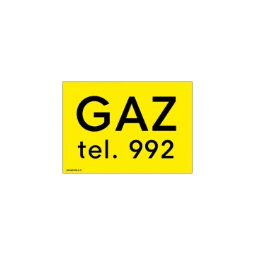 Gas tel. 992 - warning sign - size 170x120mm - PVC - UV color print - BHP101