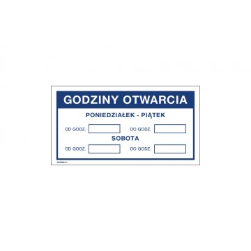 Opening Hours - Shop Signboard meas. 300x160mm - PVC - Colorful UV Print - TAB195