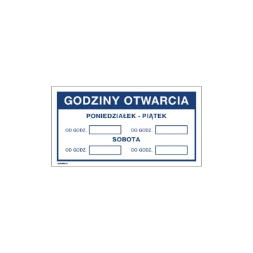 Opening Hours - Shop Signboard meas. 300x160mm - PVC - Colorful UV Print - TAB195