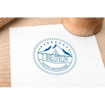 Ex Libris Stamp for Ink Imprinting - Mountains 2 - Handle Diameter 40mm - EX003