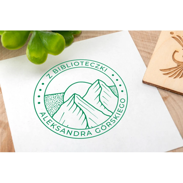 Ex Libris Stamp for Ink Imprinting - Mountains 3 - Handle Diameter 50mm - EX007