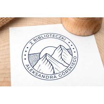 Ex Libris Stamp for Ink Imprinting - Mountains 3 - Handle Diameter 50mm - EX007