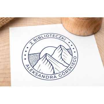 Ex Libris Stamp for Ink Imprinting - Mountains 3 - Handle Diameter 50mm - EX007