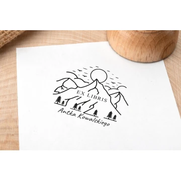 Ex Libris Stamp for Ink Imprinting - Mountains - Handle Diameter 40mm - EX002