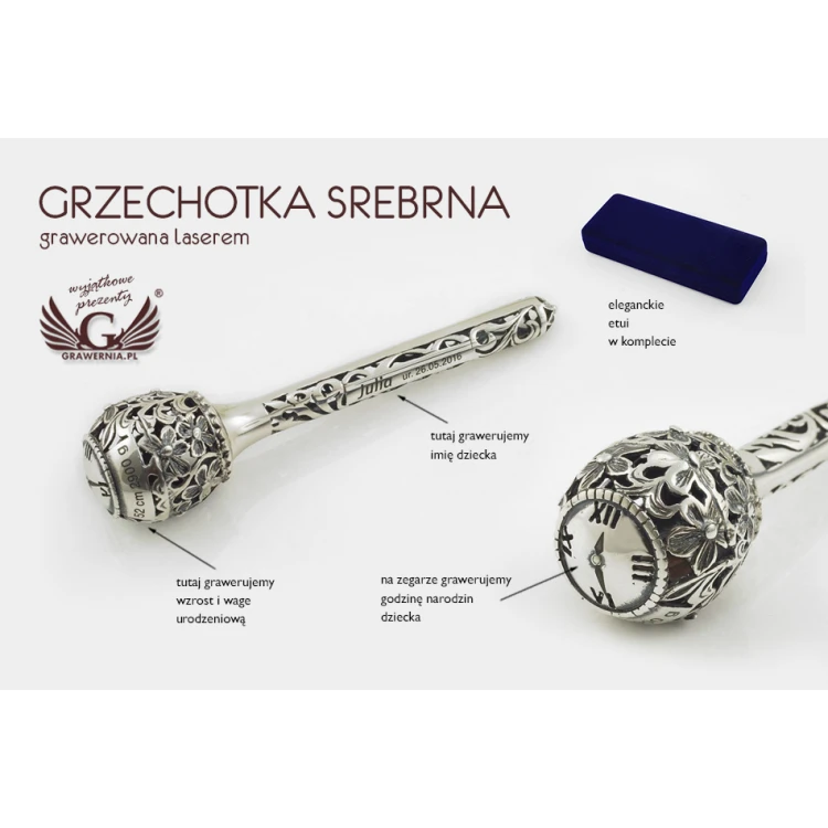 RATTLE SCEPTER - SILVER - Holy Baptism Souvenir - pattern SRB019