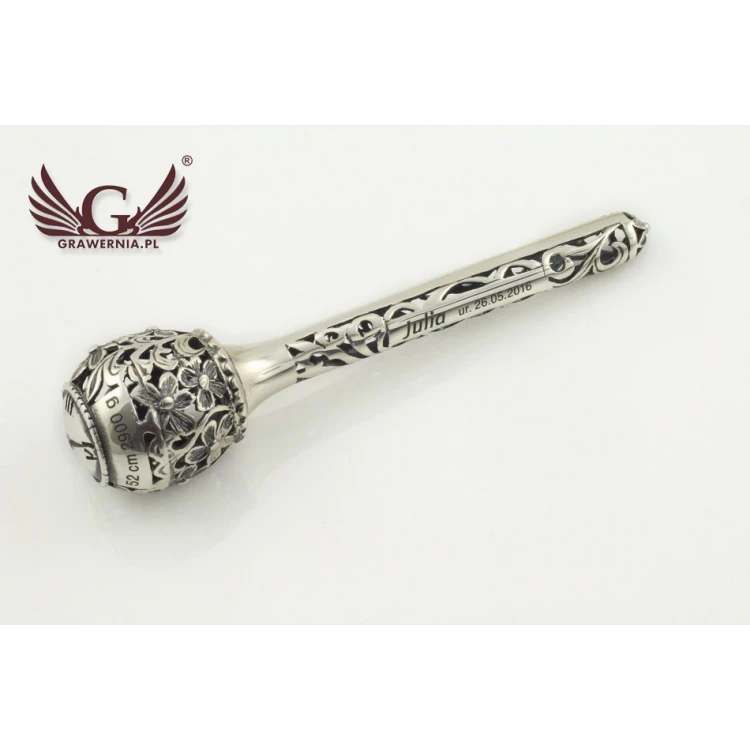 RATTLE SCEPTER - SILVER - Holy Baptism Souvenir - pattern SRB019