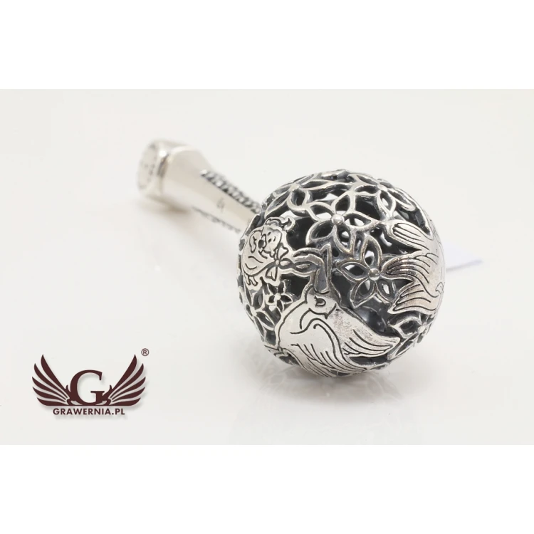 Silver rattle in velour box with dedication - Christening souvenir - SRB007