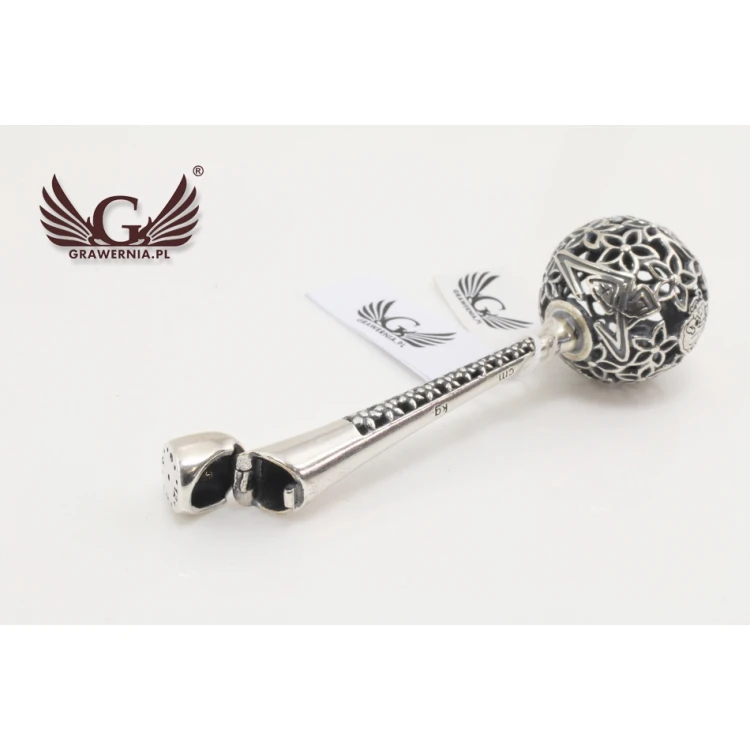 Silver rattle in velour box with dedication - Christening souvenir - SRB007