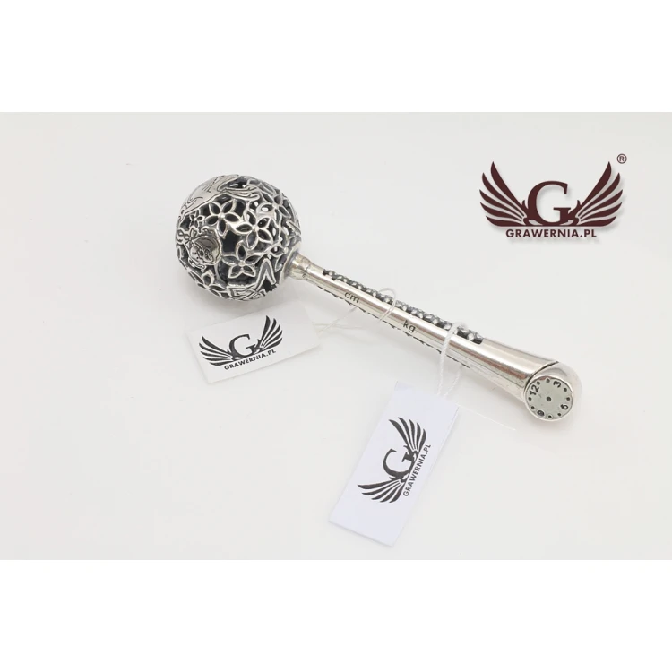 Silver rattle in velour box with dedication - Christening souvenir - SRB007