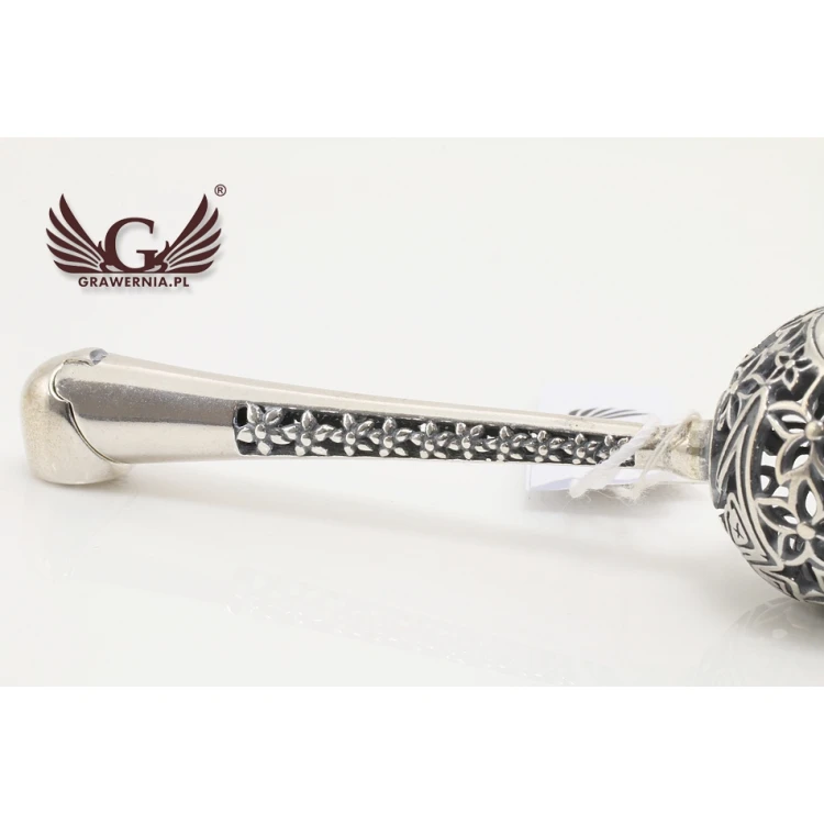 Silver rattle in velour box with dedication - Christening souvenir - SRB007
