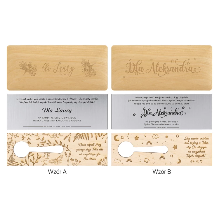 Rattle in wooden box with dedication - silver laminate engraving - Christening souvenir - SRB049