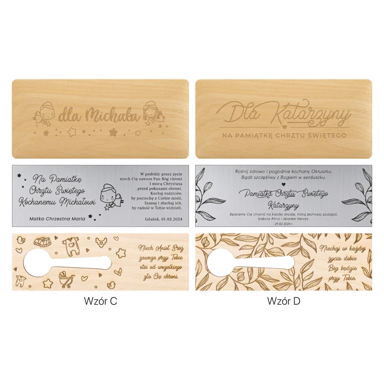 Rattle in wooden box with dedication - silver laminate engraving - Christening souvenir - SRB049