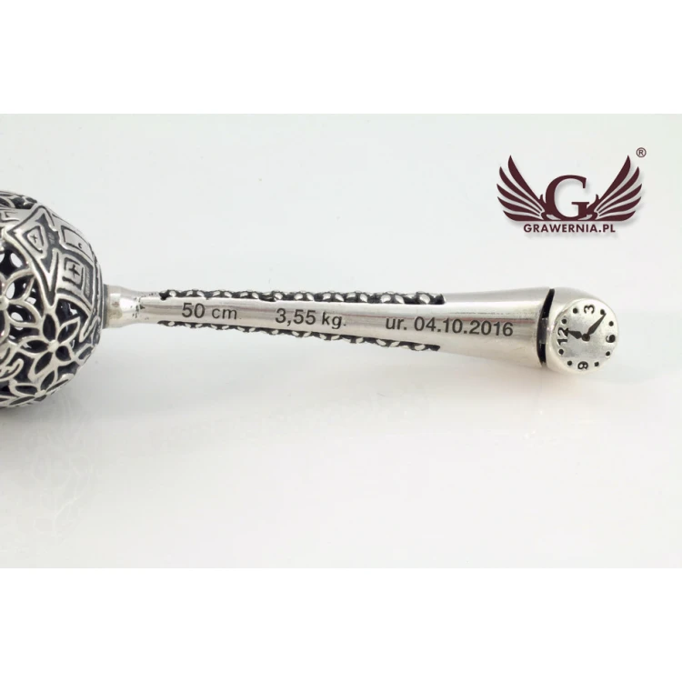 Silver rattle in velour box with dedication - Christening souvenir - SRB007