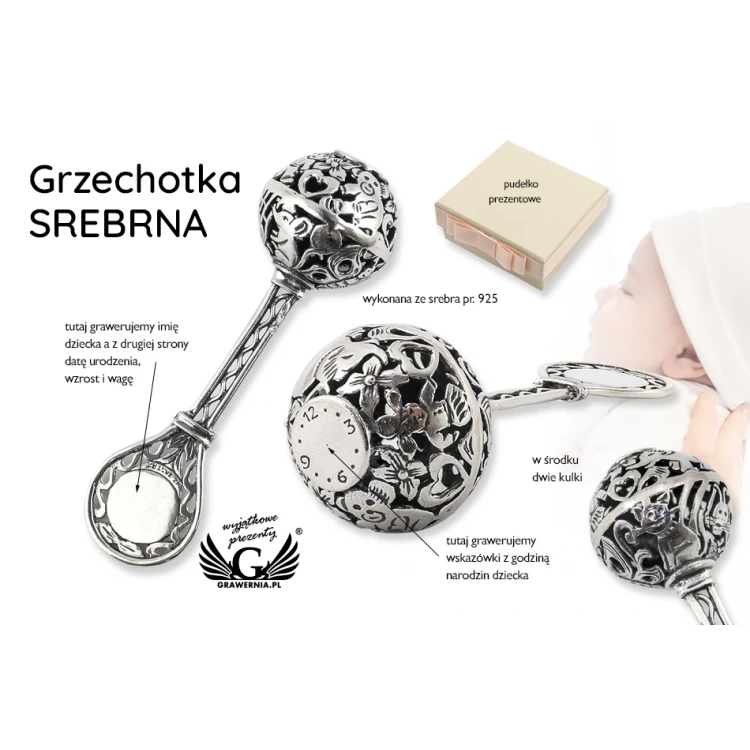 RATTLE - SILVER - Holy Baptism Souvenir - pattern SRB013