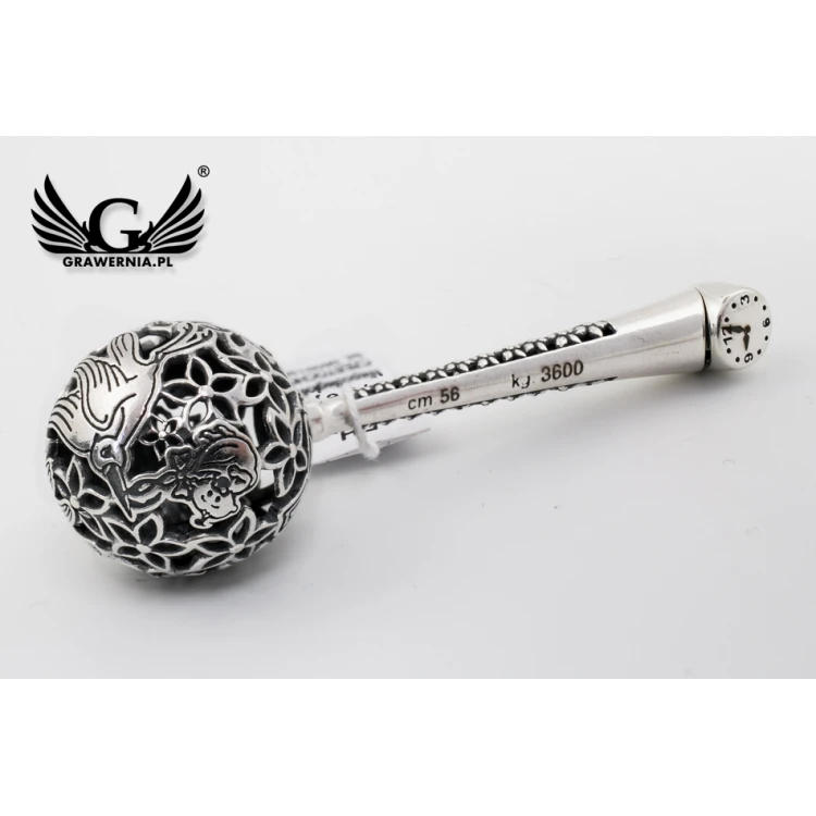Silver rattle in velour box with dedication - Christening souvenir - SRB007