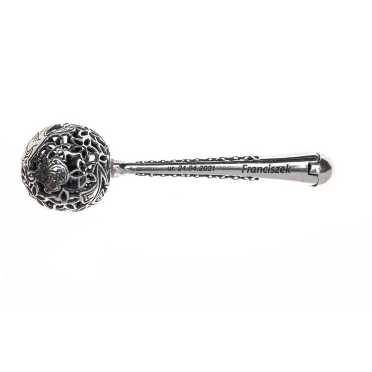 Silver rattle in velour box with dedication - Christening souvenir - SRB007