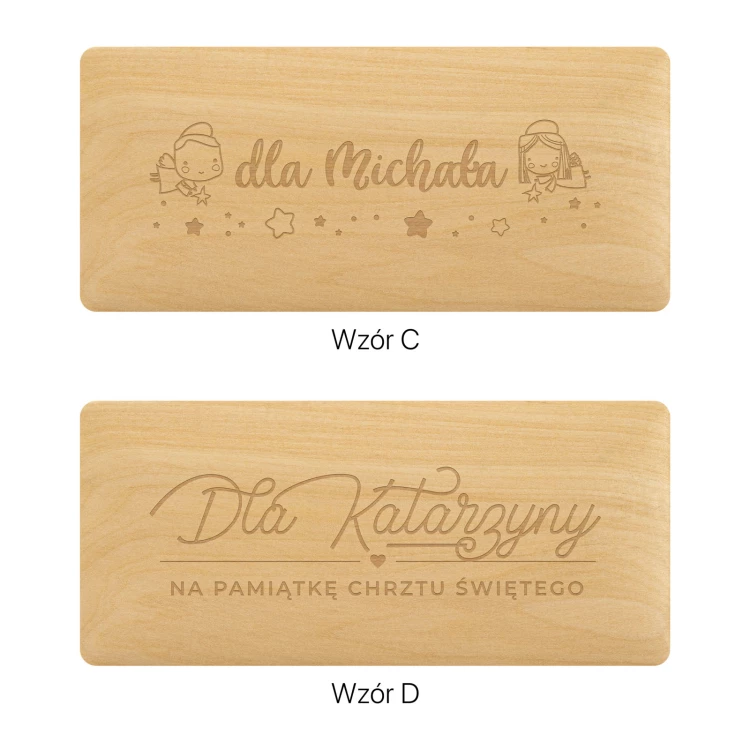 Rattle in wooden box with dedication - silver laminate engraving - Christening souvenir - SRB049