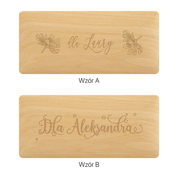 Rattle in wooden box with dedication - silver laminate engraving - Christening souvenir - SRB049