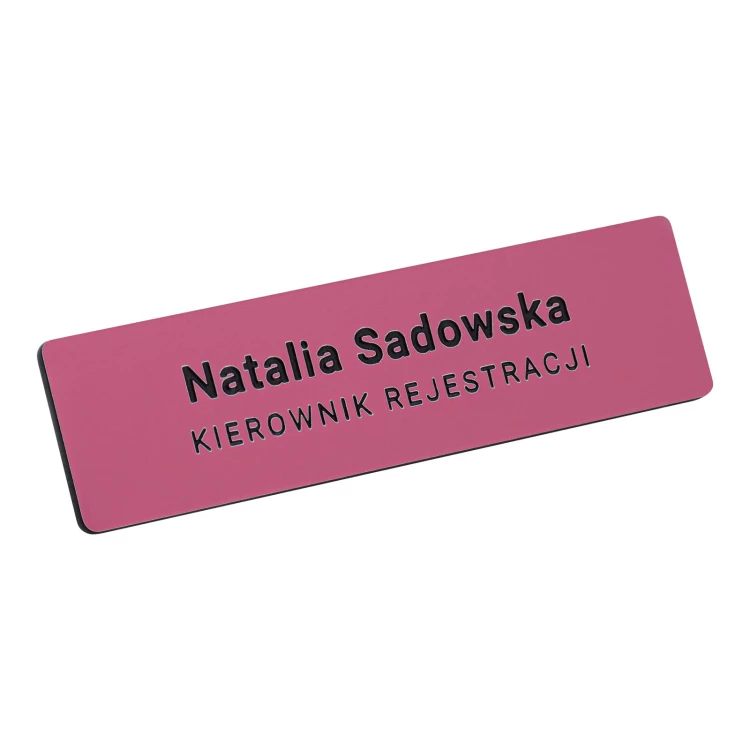 Employee badge - pink with black engraving - 69x19mm - rounded corners - ID140