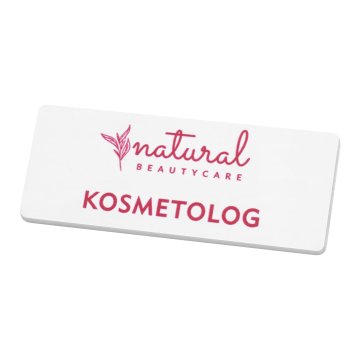 Employee badge - white with pink engraving - 66x26mm - rounded corners - ID146