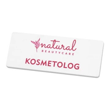 Employee badge - white with pink engraving - 66x26mm - rounded corners - ID146