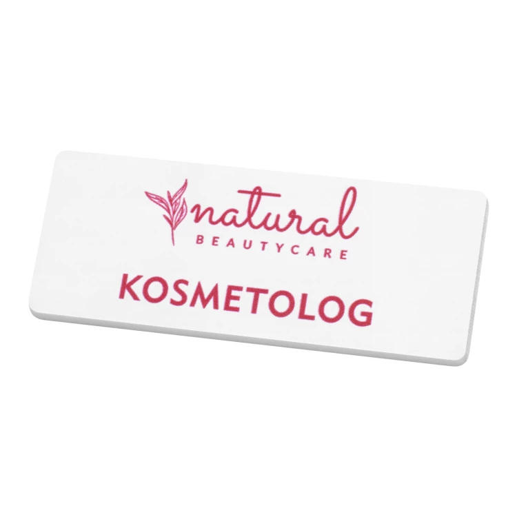Employee badge - white with pink engraving - 66x26mm - rounded corners - ID146