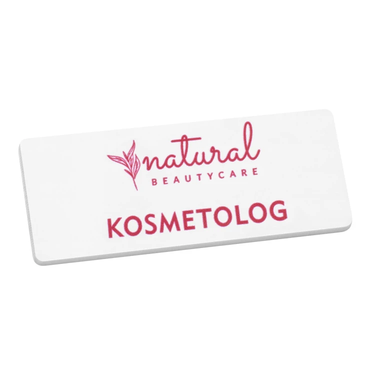 Employee badge - white with pink engraving - 66x26mm - rounded corners - ID146
