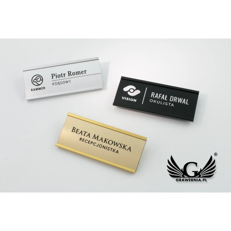 Aluminium ID badge with interchangeable engraved plate - 72x28mm - ID062