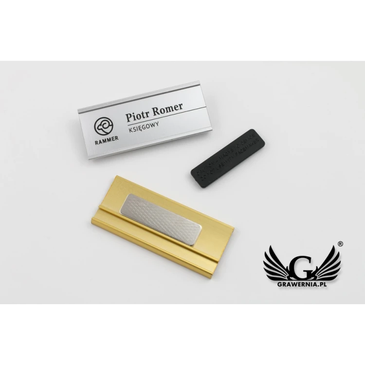 Aluminium ID badge with interchangeable engraved plate - 72x28mm - ID062