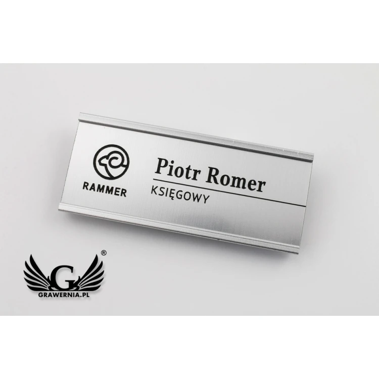 Aluminium ID badge with interchangeable engraved plate - 72x28mm - ID062