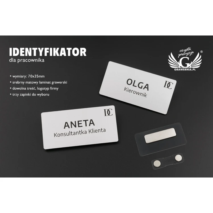 ID Badge - Big Silver Matte Color - 70x35mm - ID065