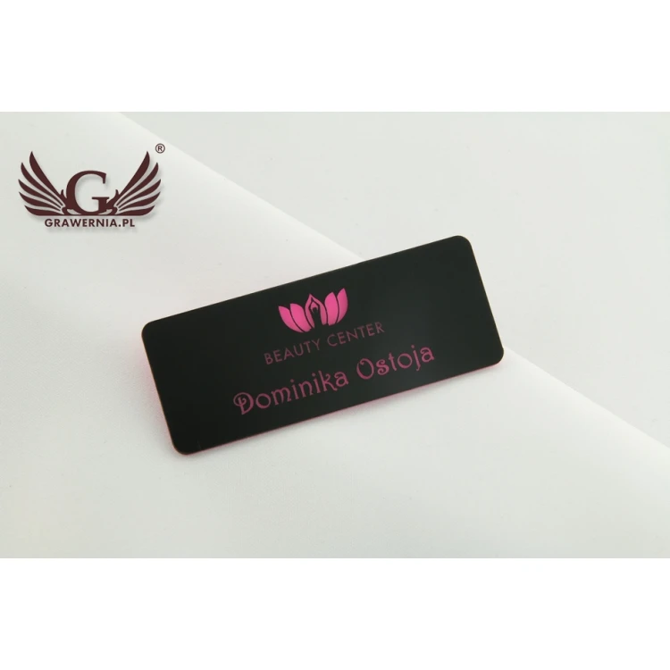 NEO Employee Badge - Black with Pink Engraving - 69x27mm - Rounded Corners - ID028