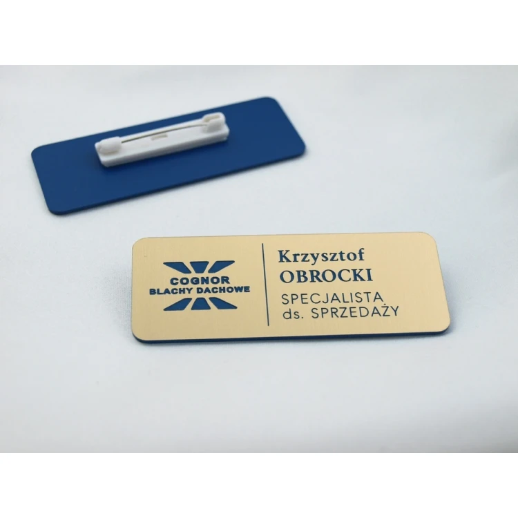 Employee ID Badge - Gold with Blue Engraving - ID015