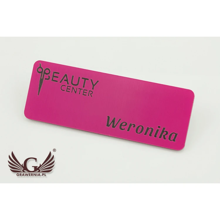 Employee PIN Badge - Pink with Black Engraving - 69x25mm - Rounded Corners - ID030