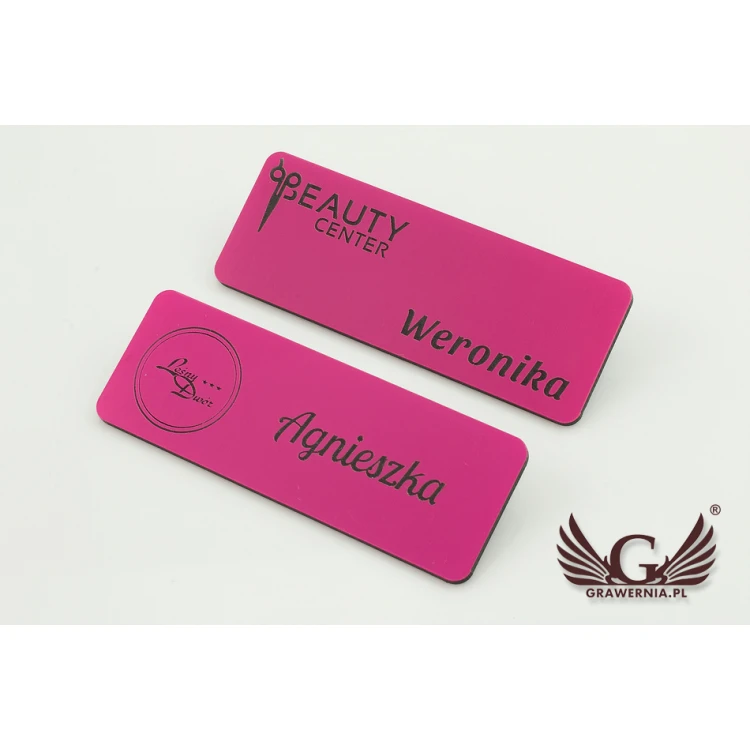 Employee PIN Badge - Pink with Black Engraving - 69x25mm - Rounded Corners - ID030