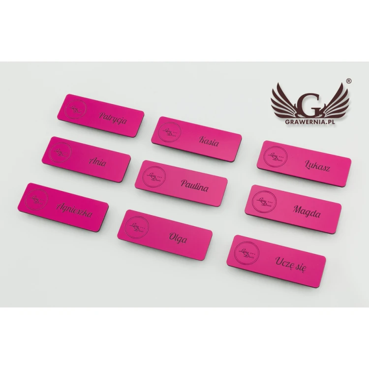 Employee PIN Badge - Pink with Black Engraving - 69x25mm - Rounded Corners - ID030