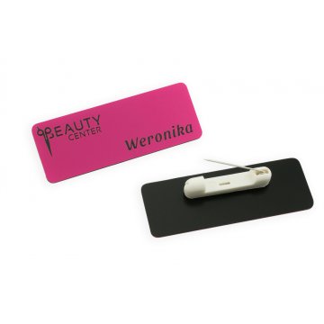Employee PIN Badge - Pink with Black Engraving - 69x25mm - Rounded Corners - ID030
