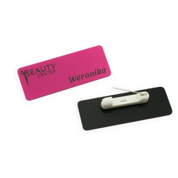 Employee PIN Badge - Pink with Black Engraving - 69x25mm - Rounded Corners - ID030