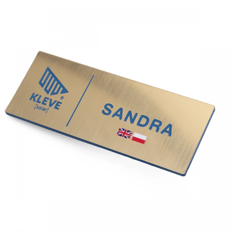 Multilingual Employee ID Badge - Gold with Blue Engraving and UV Print - ID138