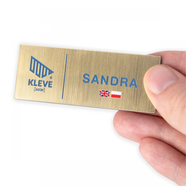 Multilingual Employee ID Badge - Gold with Blue Engraving and UV Print - ID138