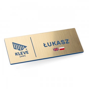 Multilingual Employee ID Badge - Gold with Blue Engraving and UV Print - ID138