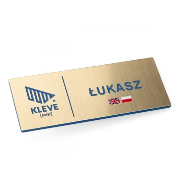 Multilingual Employee ID Badge - Gold with Blue Engraving and UV Print - ID138