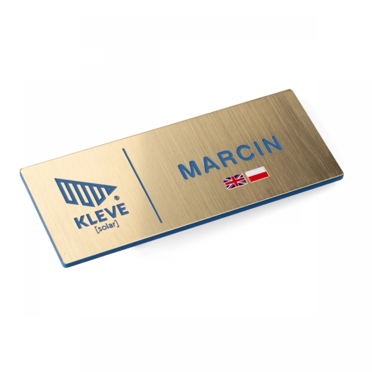 Multilingual Employee ID Badge - Gold with Blue Engraving and UV Print - ID138