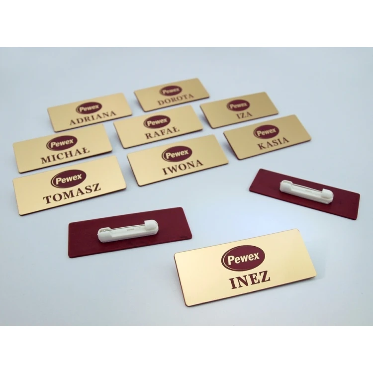 Hotel ID Badge - Gold with Red Engraving - 75x30mm - ID017