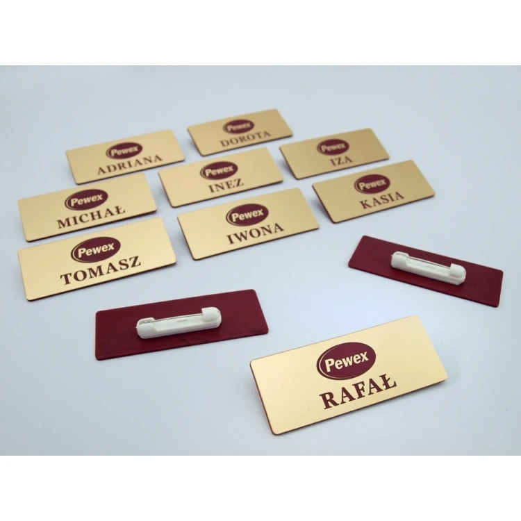 Hotel ID Badge - Gold with Red Engraving - 75x30mm - ID017